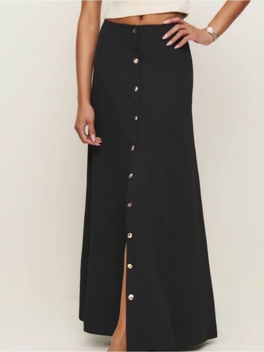 NWT Andi Reformation Black Maxi Skirt with Front Snap Detail - Picture 3 of 3